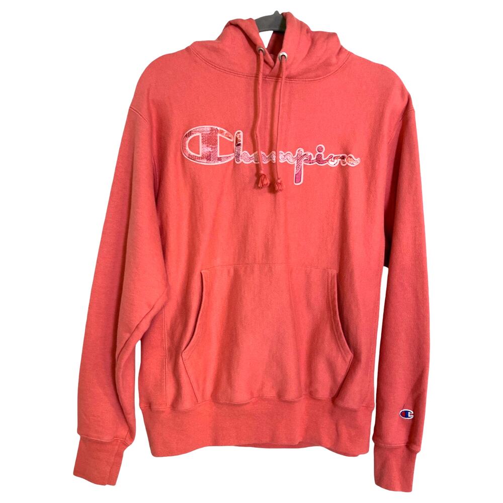 Champion Reverse Weave Coral Hoodie Sweatshirt Women’s Medium Cozy Athleisure